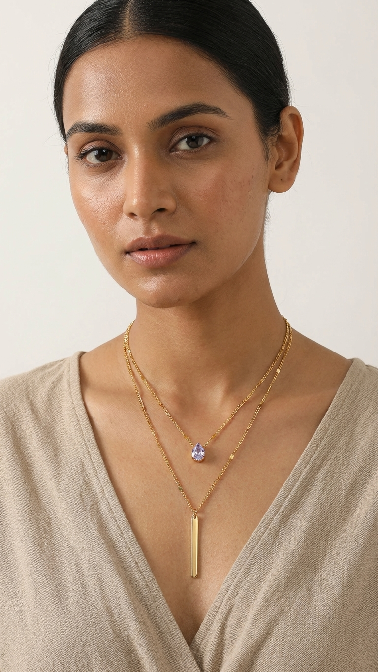 Celestia – Dual Strand Teardrop Pendant Necklace