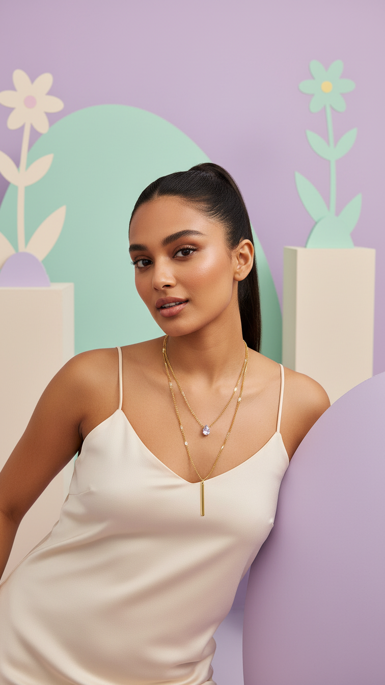 Celestia – Dual Strand Teardrop Pendant Necklace