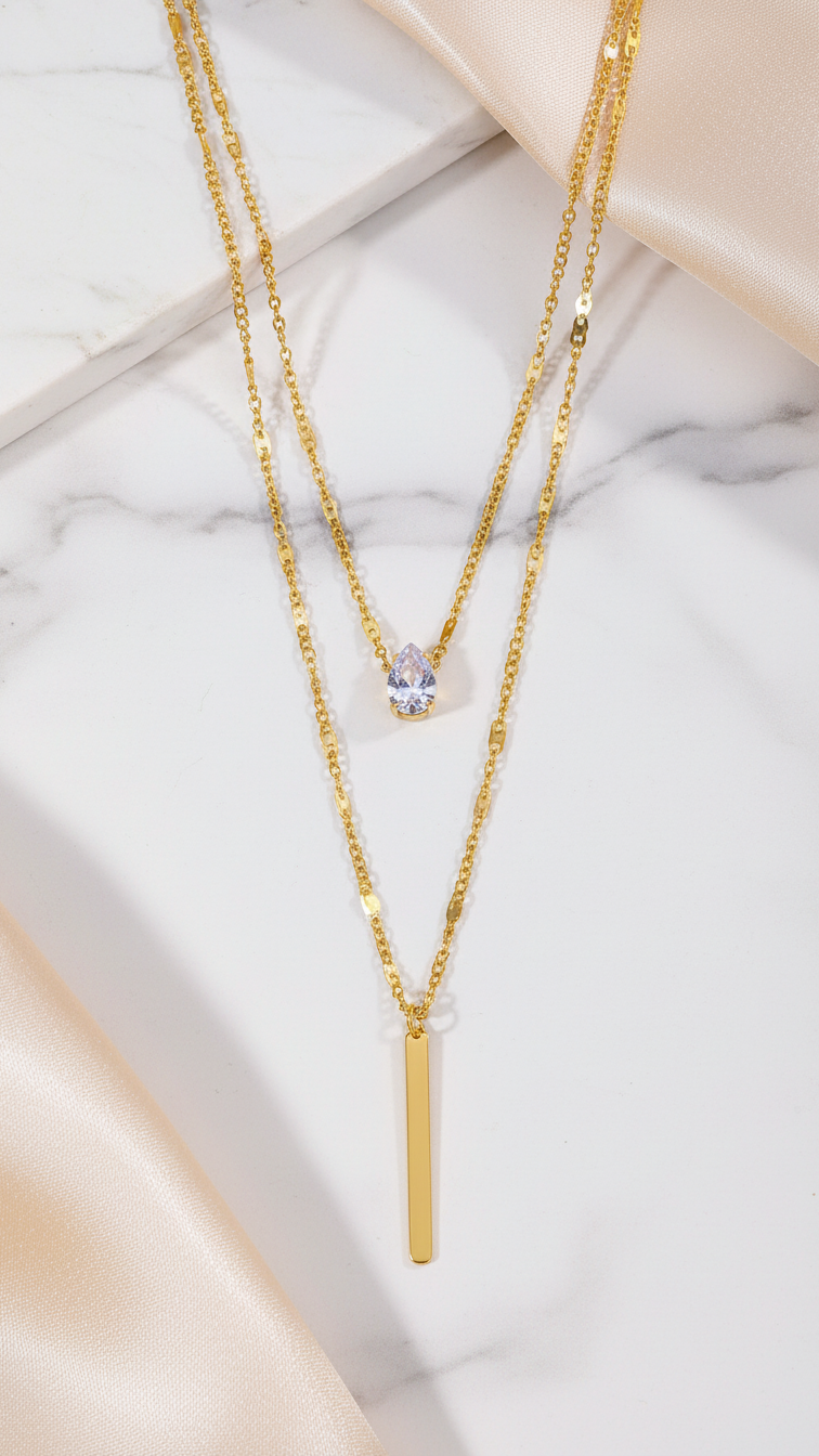 Celestia – Dual Strand Teardrop Pendant Necklace