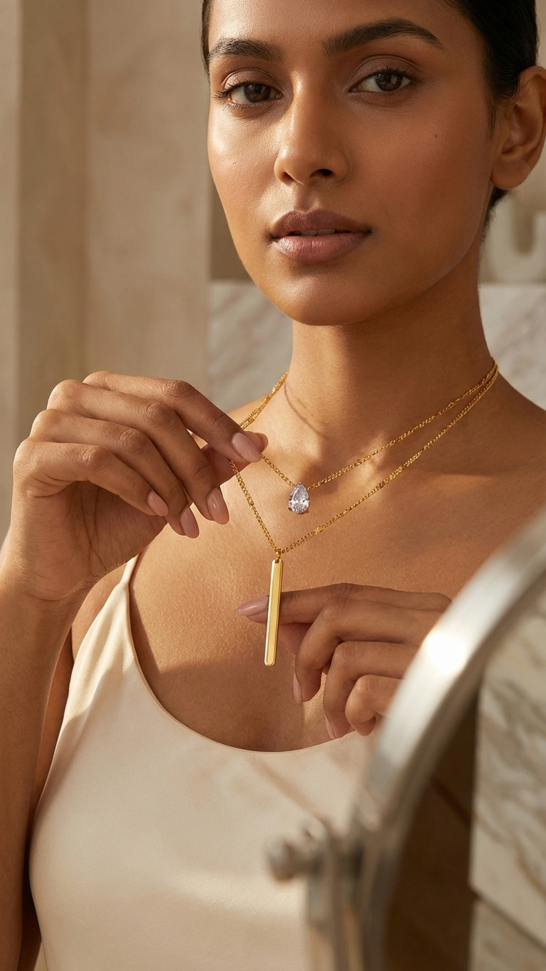 Celestia – Dual Strand Teardrop Pendant Necklace
