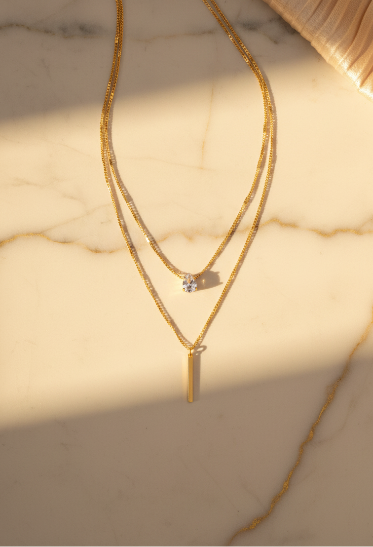 Celestia – Dual Strand Teardrop Pendant Necklace