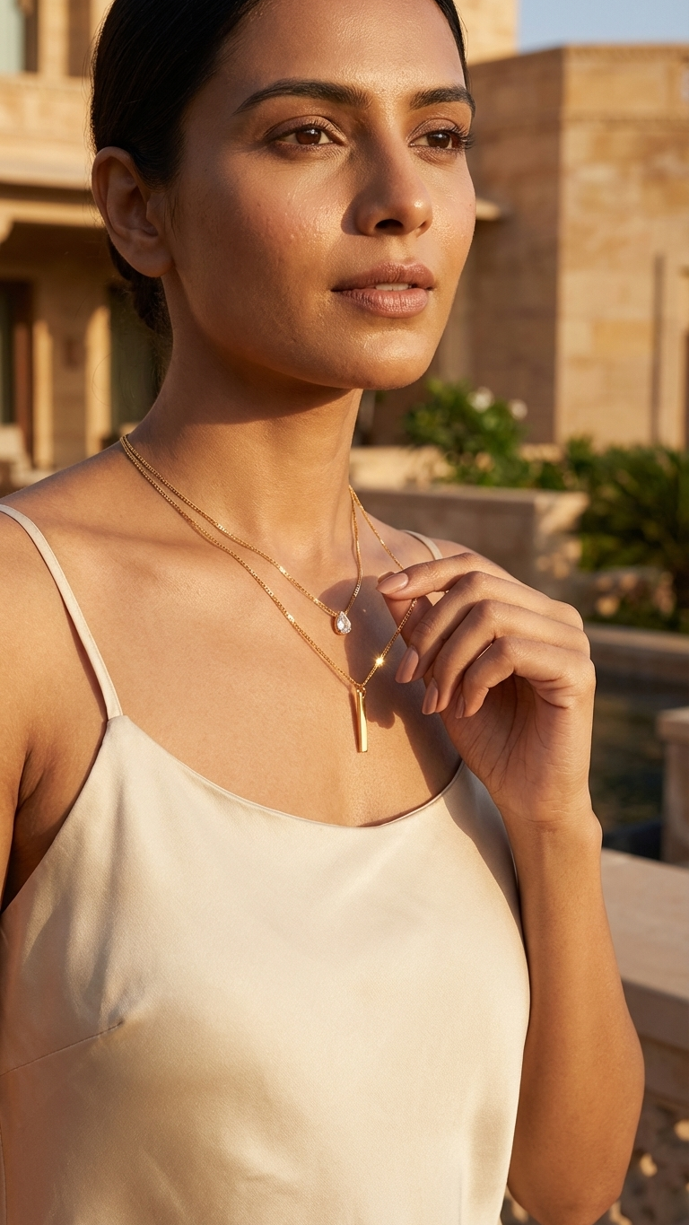 Celestia – Dual Strand Teardrop Pendant Necklace