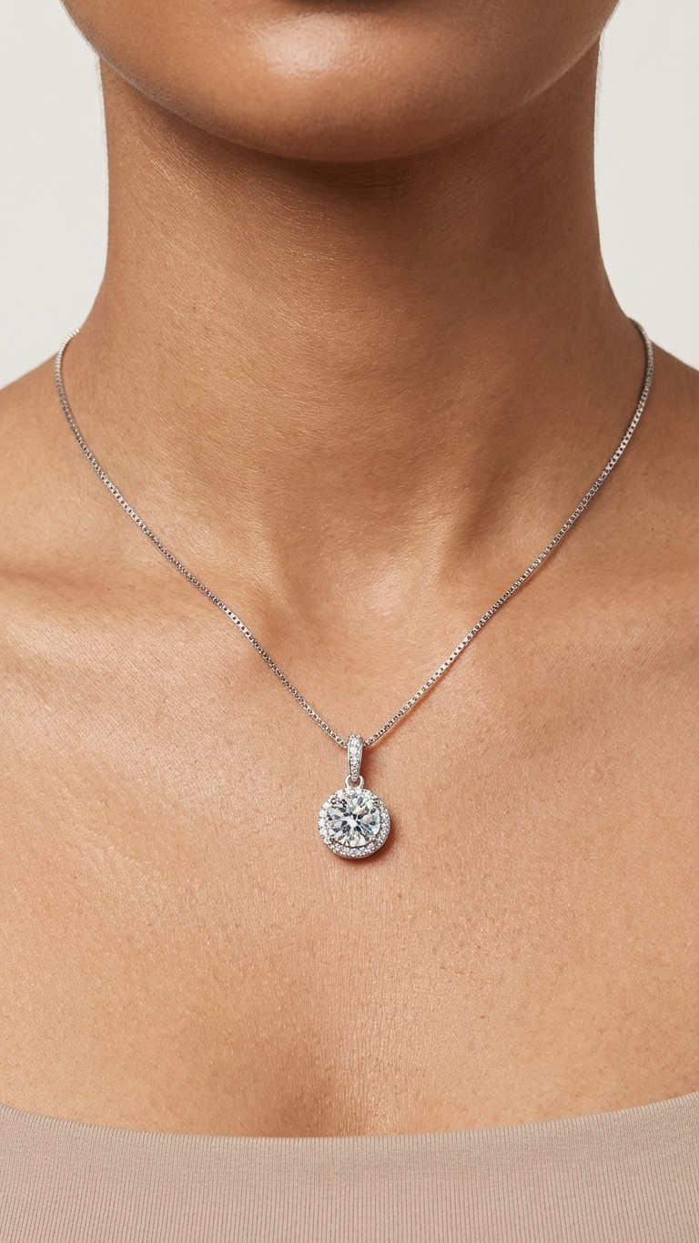 Celestia – Silver Solitaire Sparkle Pendant