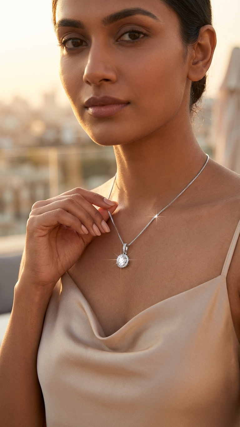 Celestia – Silver Solitaire Sparkle Pendant