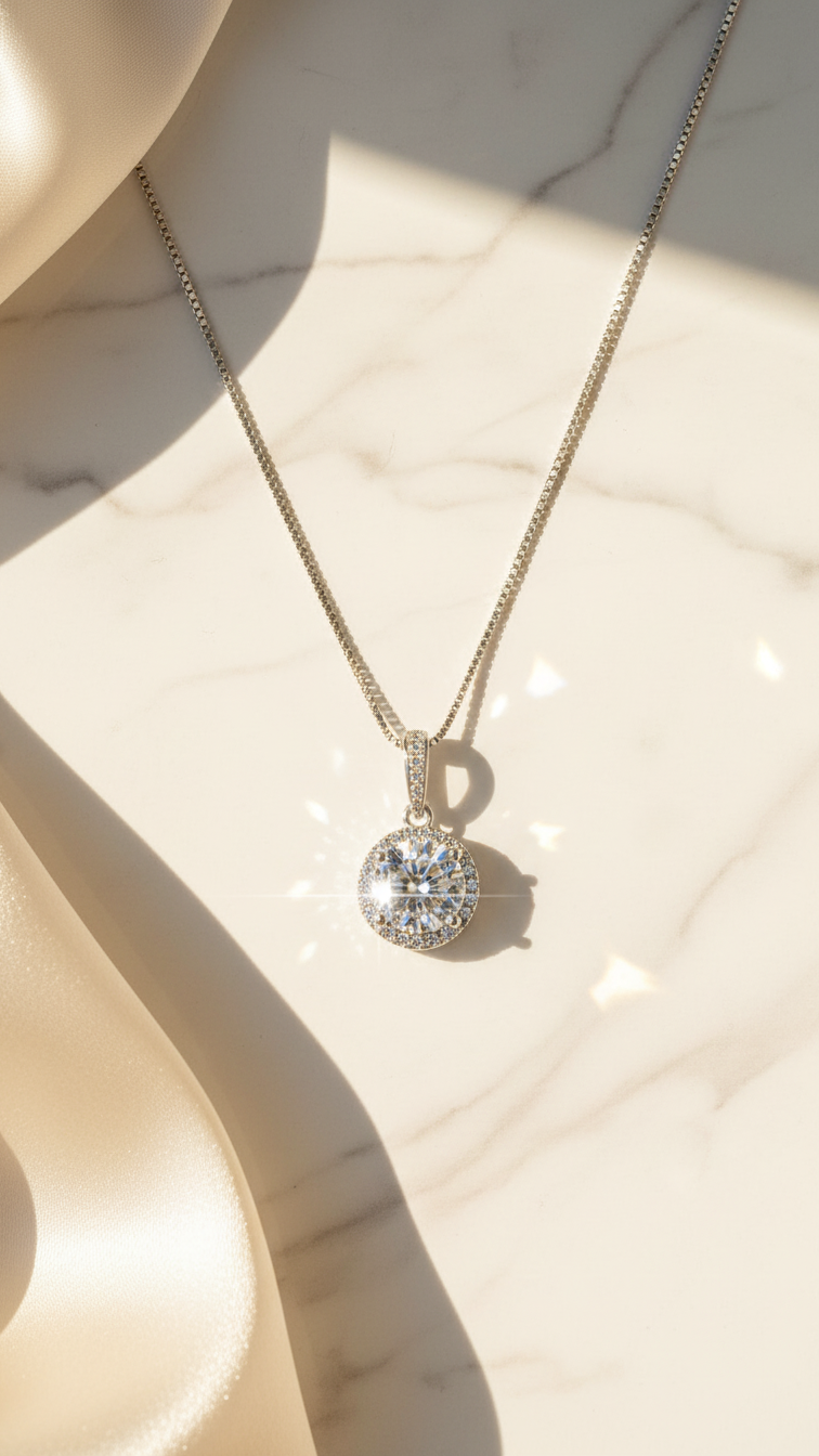 Celestia – Silver Solitaire Sparkle Pendant