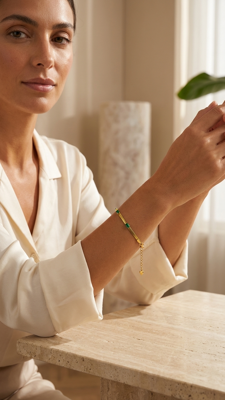 Zeyra Wrap – Emerald Kiss Snake Chain Bracelet