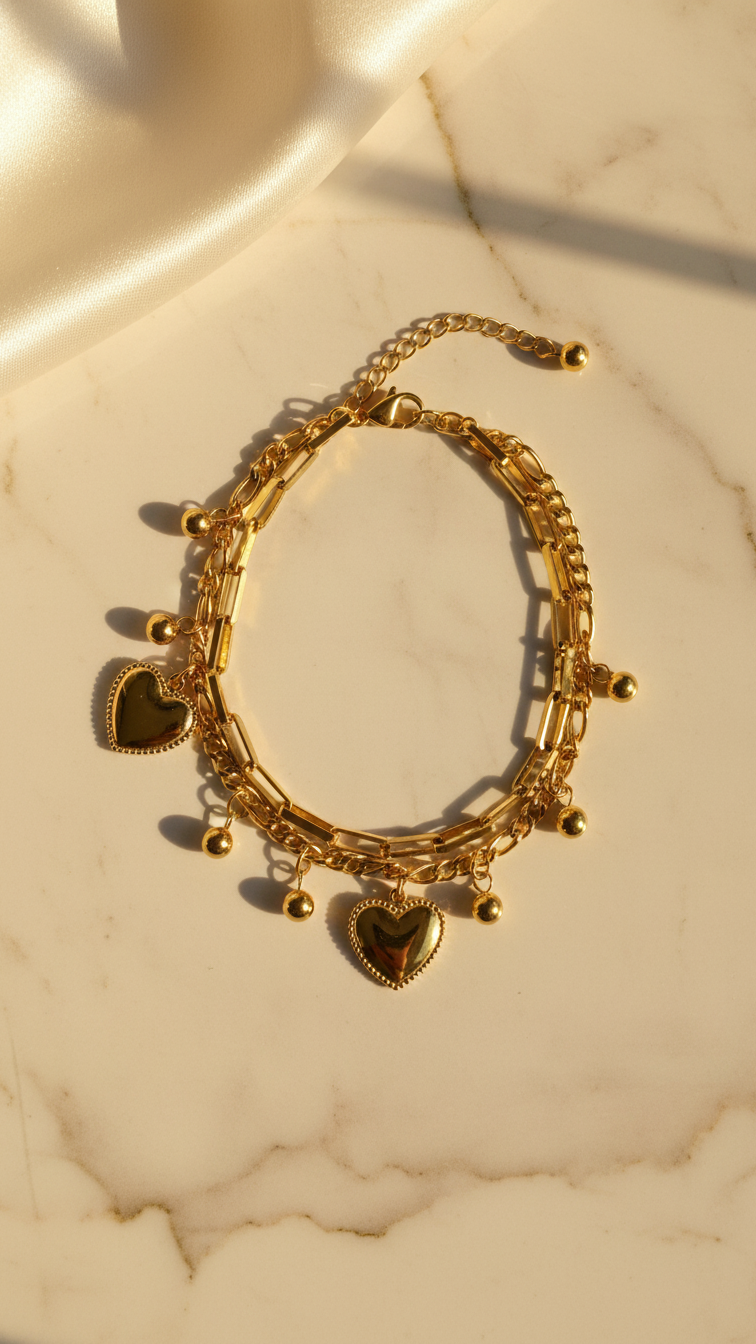 Amora – Golden Heart Charm Wrap Bracelet
