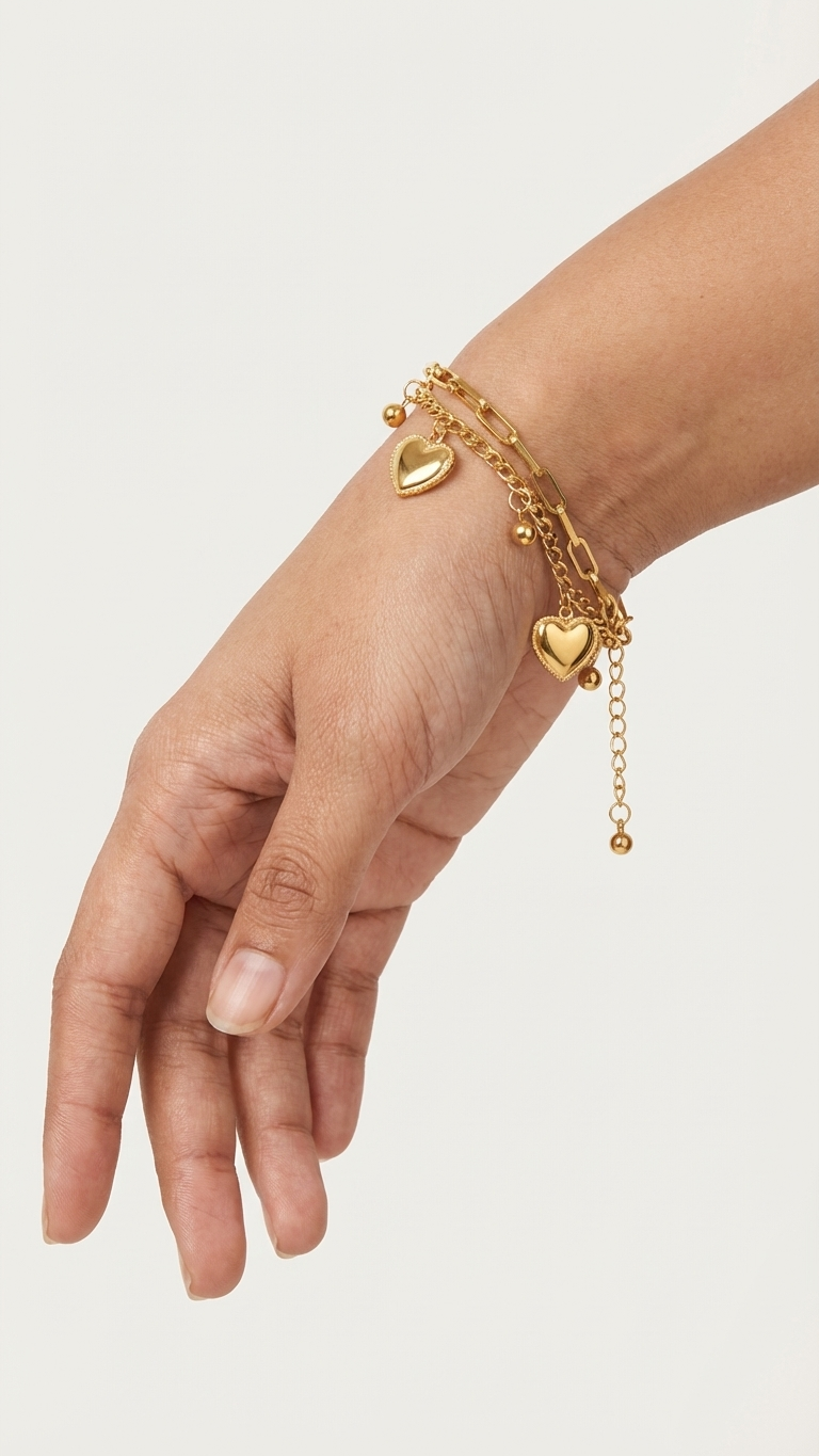 Amora – Golden Heart Charm Wrap Bracelet