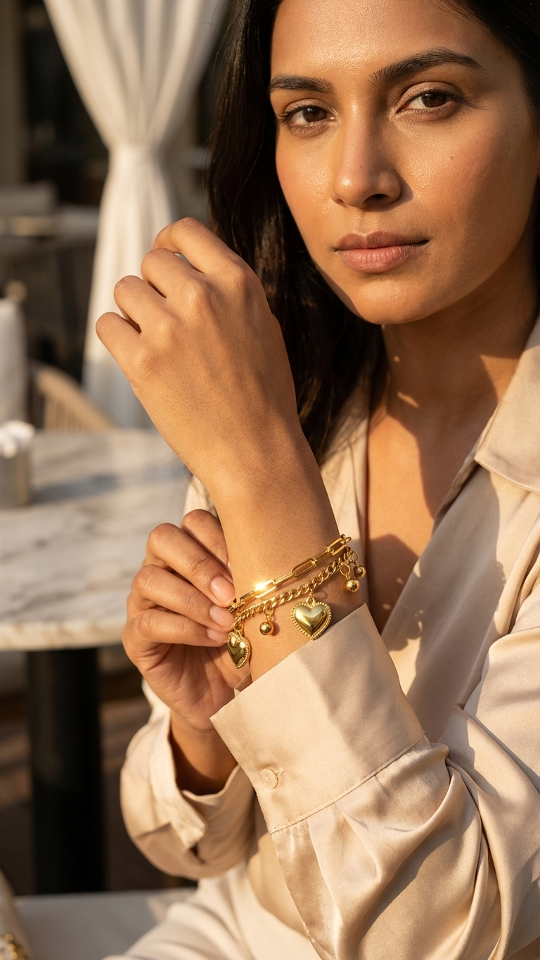 Amora – Golden Heart Charm Wrap Bracelet
