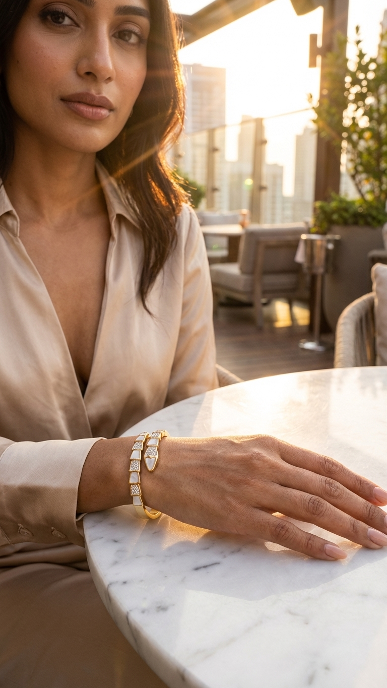 Serpentina – Gold Pearl Snake Bangle