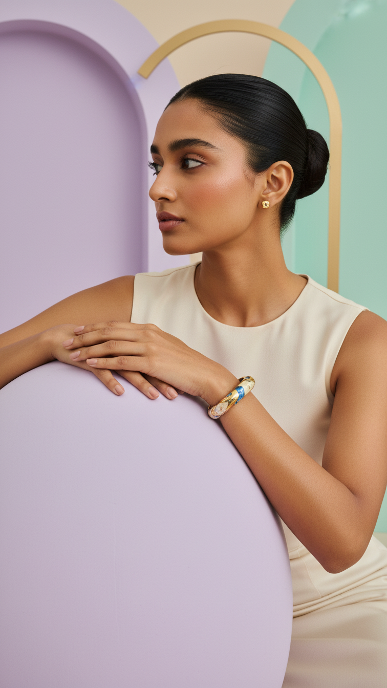LUNARA – The Celestial Enamel Gold Bangle