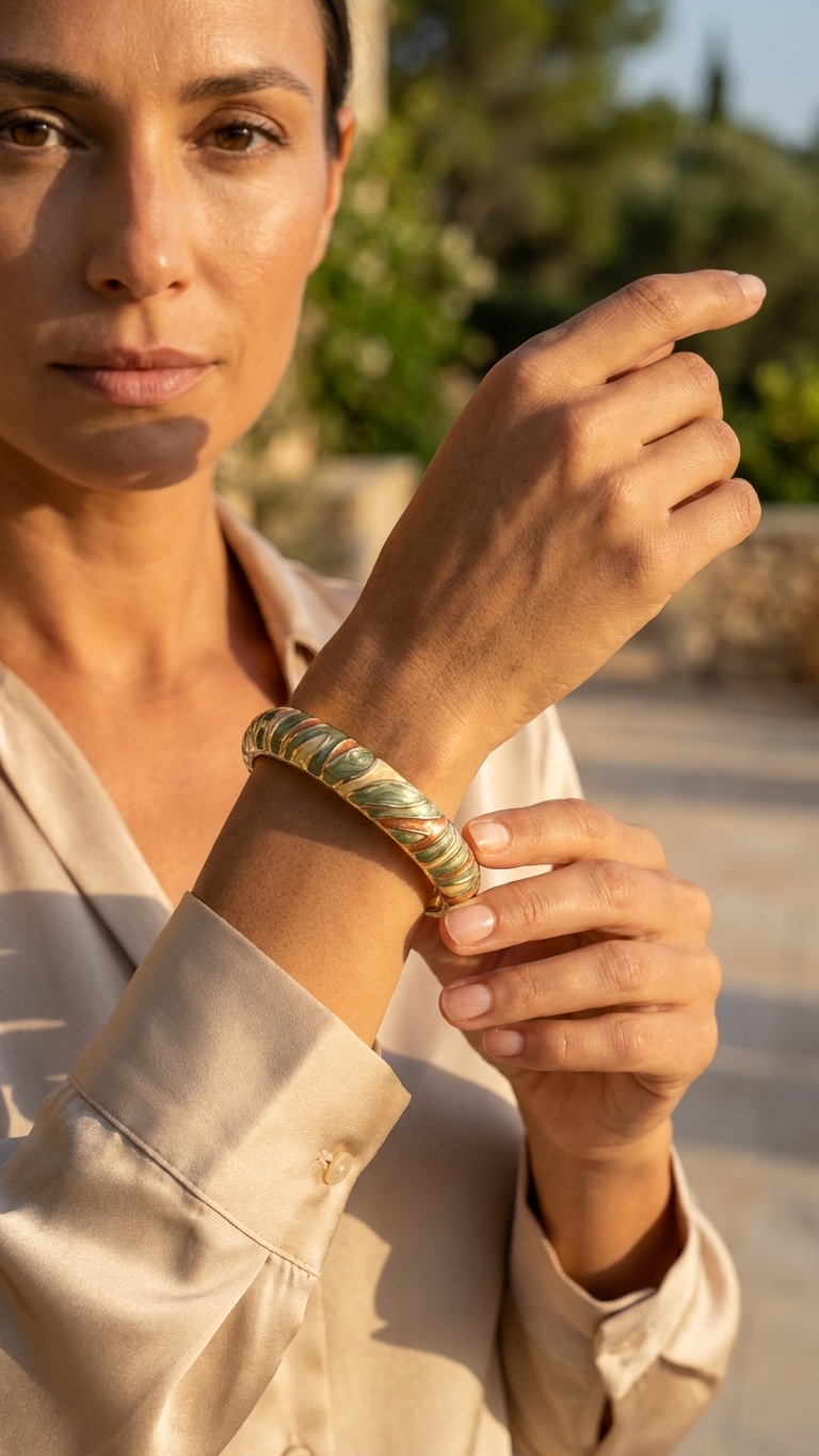 TERRALUX – The Earth-Tone Enamel Gold Bangle