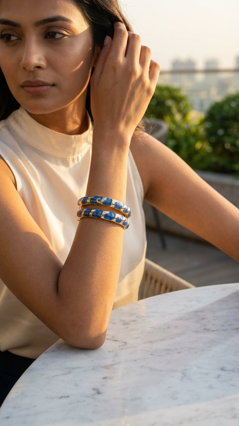 MARINOVA – The Deep Blue Enamel Bangle Set (Pair)