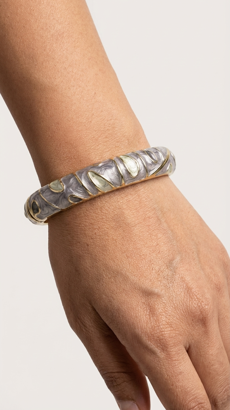 ONYX – The Grey Marble Enamel Gold Bangle