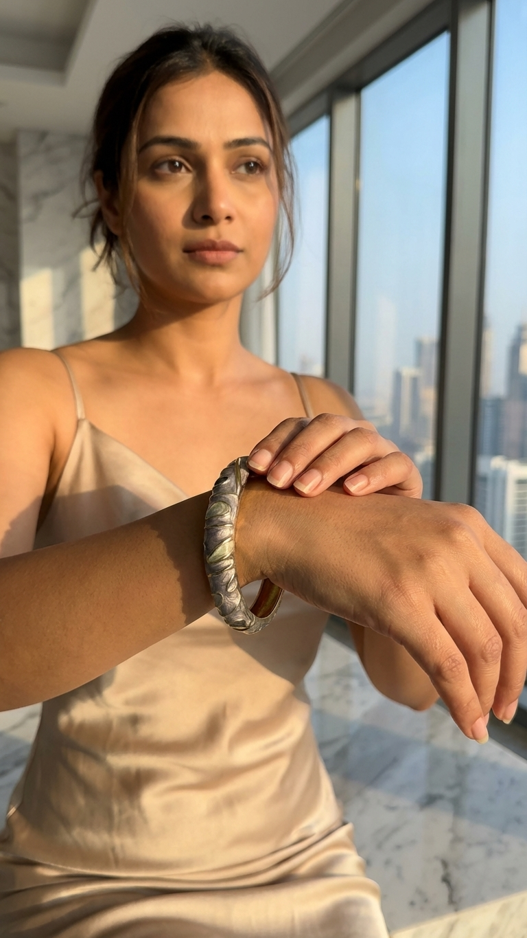 ONYX – The Grey Marble Enamel Gold Bangle