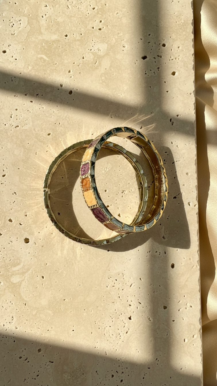 MOSAIQUE DUO – The Multi-Tone Enamel Gold Bangle Set (Pair)