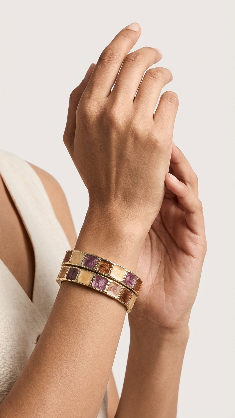MOSAIQUE DUO – The Multi-Tone Enamel Gold Bangle Set (Pair)