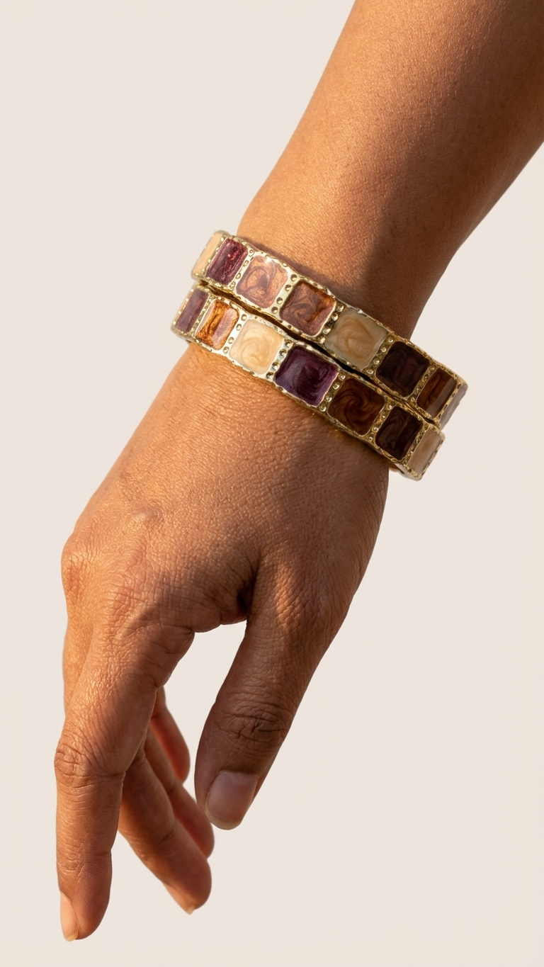 MOSAIQUE DUO – The Multi-Tone Enamel Gold Bangle Set (Pair)