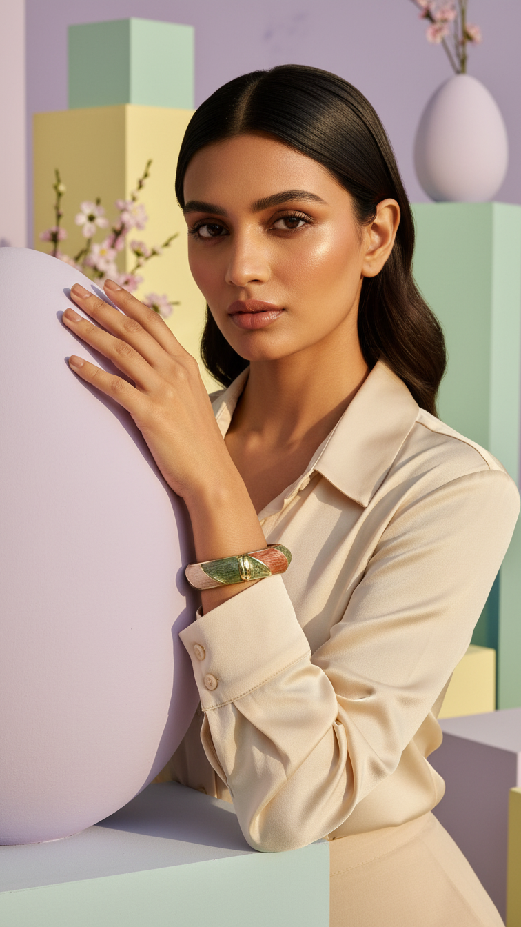 PETALINE – The Pastel Earth Enamel Gold Bangle