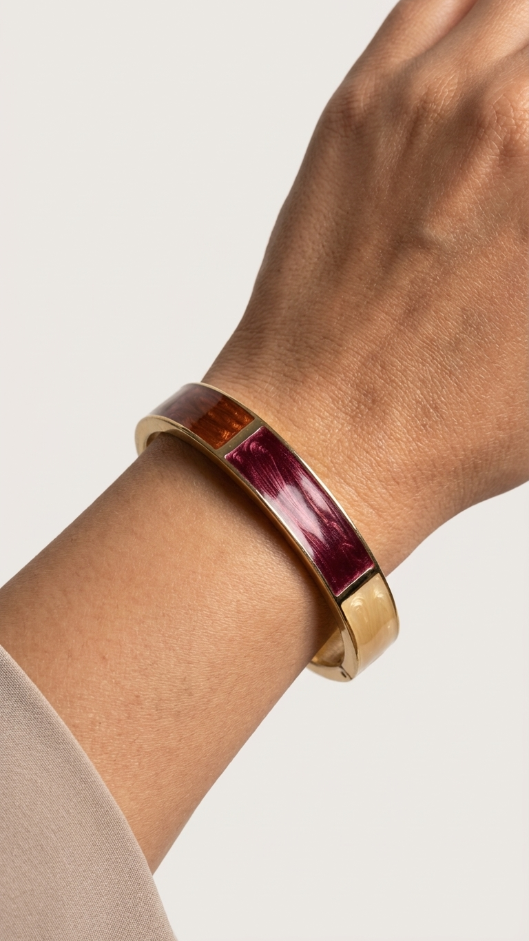 RUSSETTA – The Maroon & Earth Enamel Gold Bangle