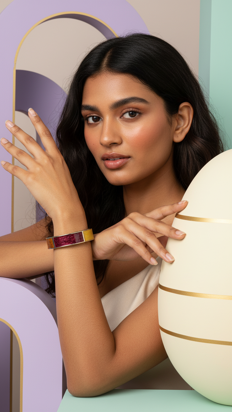 RUSSETTA – The Maroon & Earth Enamel Gold Bangle