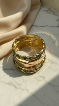 VERDE AURA TRIO – The Green Enamel & Gold Statement Bangle Set (3 Pc)