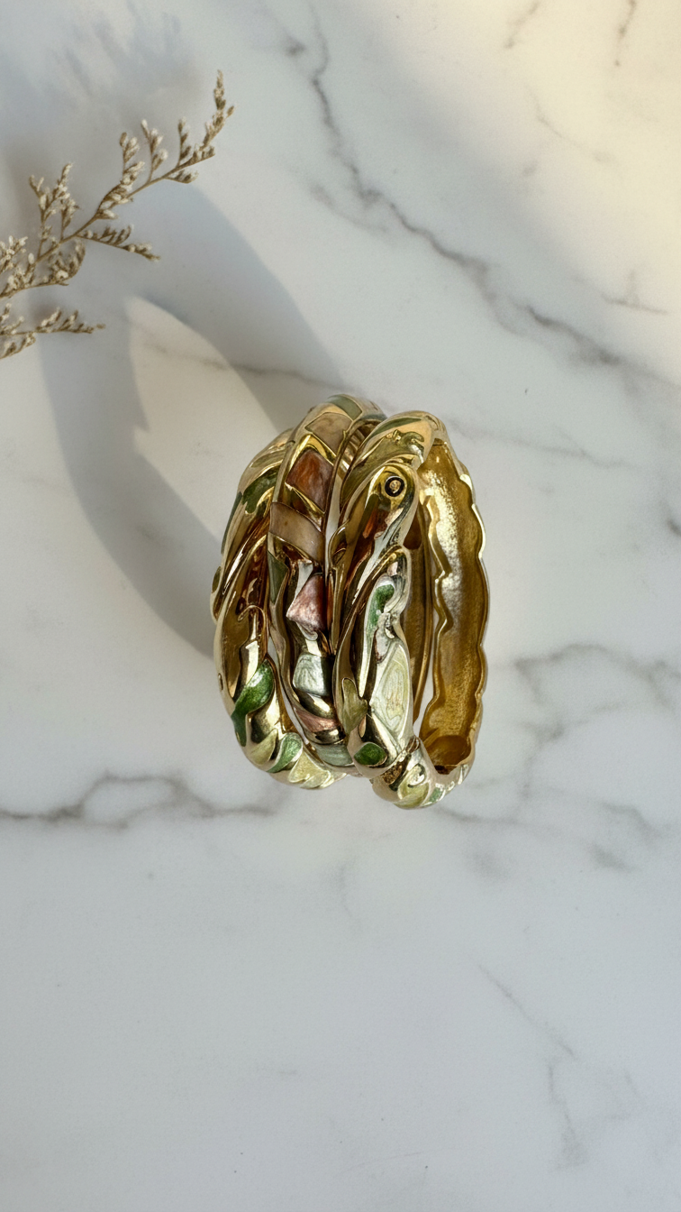 TERRA AURORA TRIO – The Earth-Toned Enamel Gold Bangle Set (3 Pc)