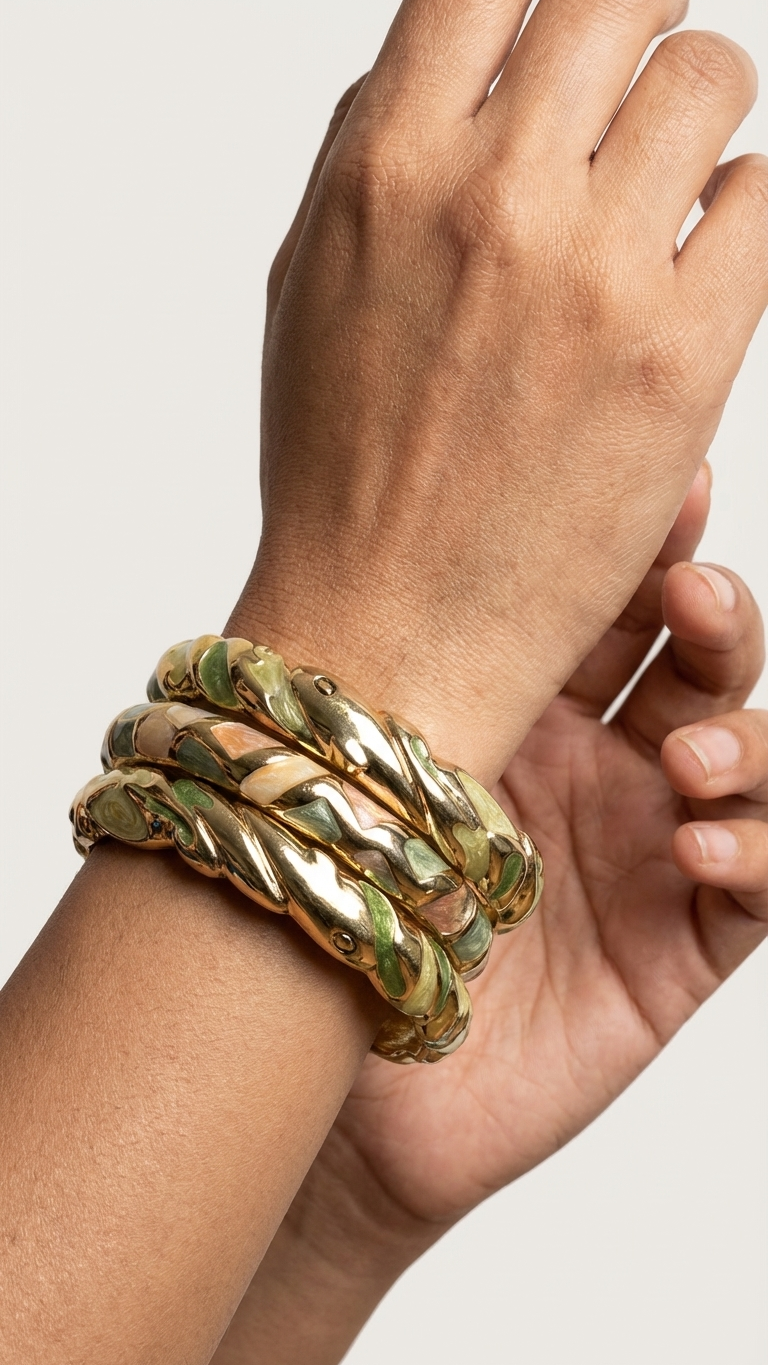 TERRA AURORA TRIO – The Earth-Toned Enamel Gold Bangle Set (3 Pc)
