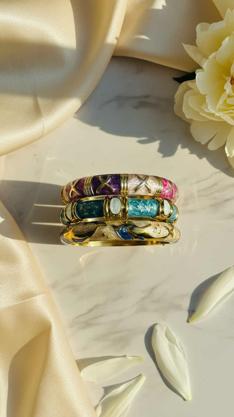 CHROMA POP TRIO – The Multicolour Enamel Gold Bangle Set (3 Pc)