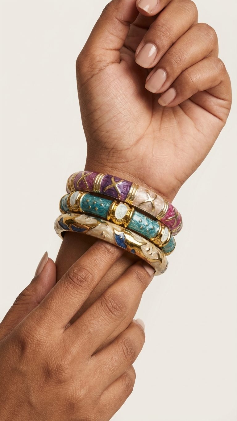 CHROMA POP TRIO – The Multicolour Enamel Gold Bangle Set (3 Pc)