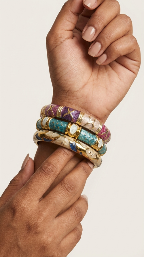 CHROMA POP TRIO – The Multicolour Enamel Gold Bangle Set (3 Pc)