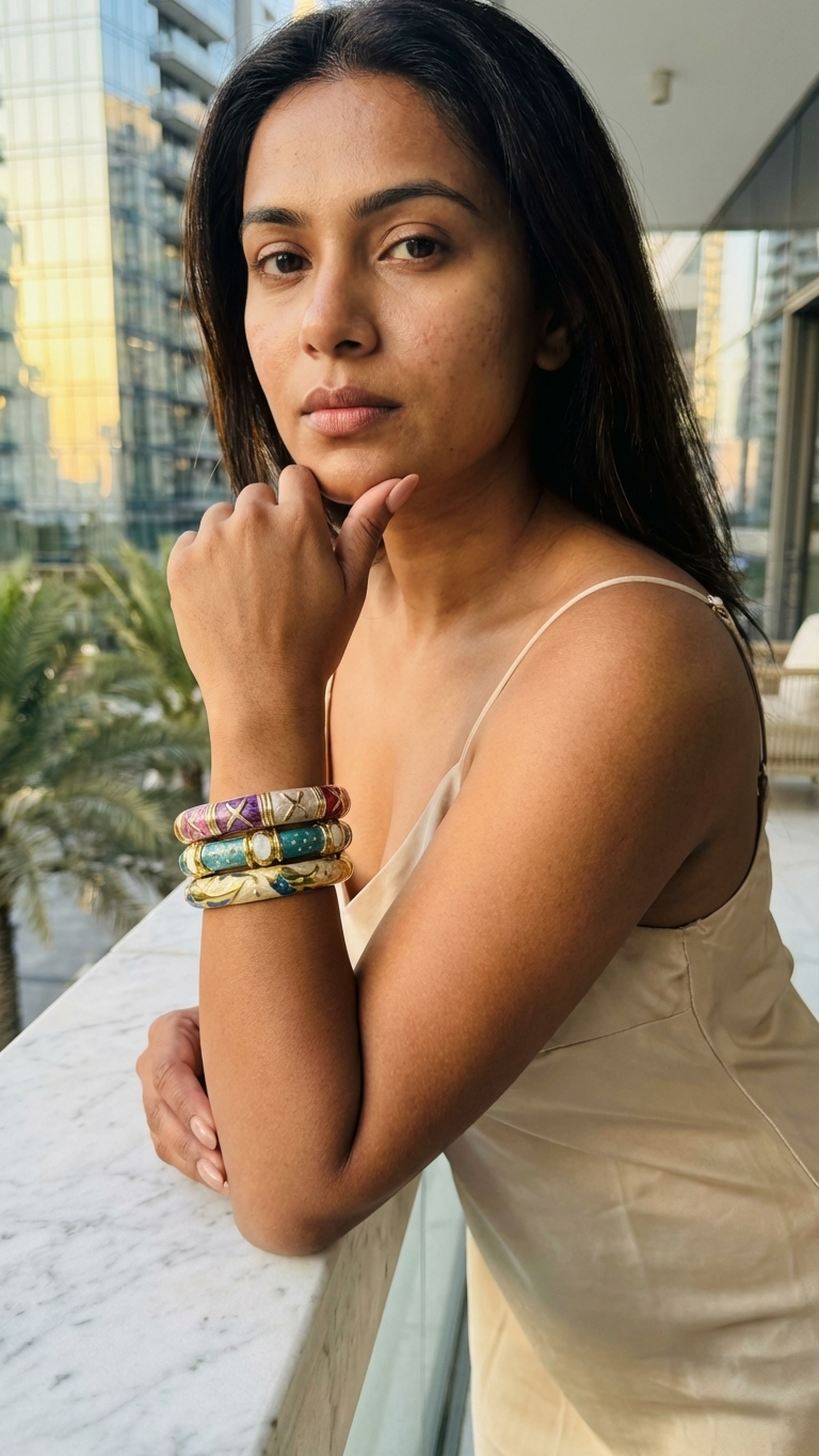 CHROMA POP TRIO – The Multicolour Enamel Gold Bangle Set (3 Pc)