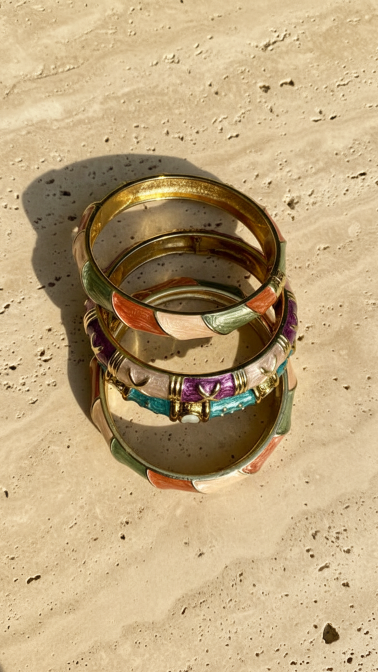 CHROMA QUADRA STACK – Multicolour Gold-Plated Enamel Bangles