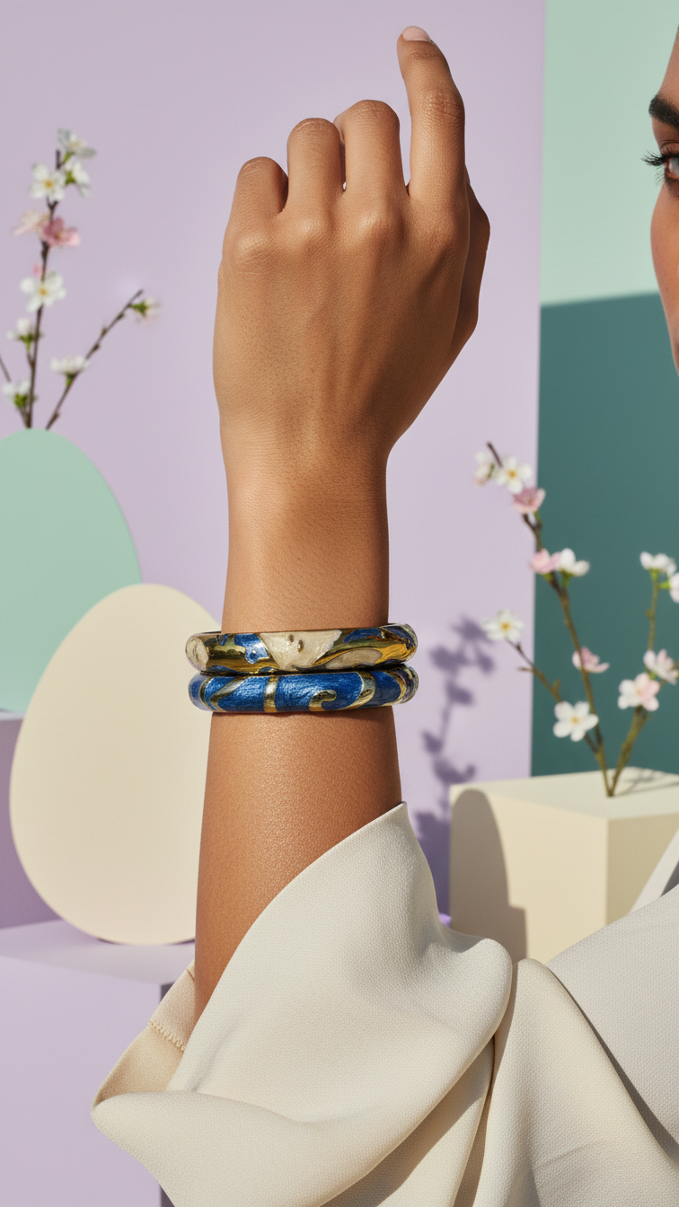 AZURA TIDE TRIO – The Deep Blue Enamel Statement Bangle Set (3 Pc)