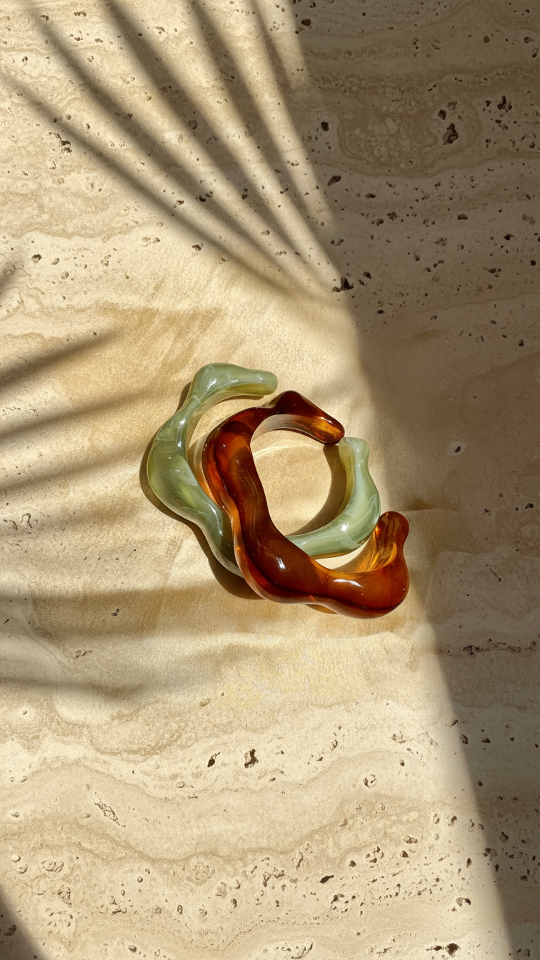 Solara – Amber & Sage Resin Wave Cuff