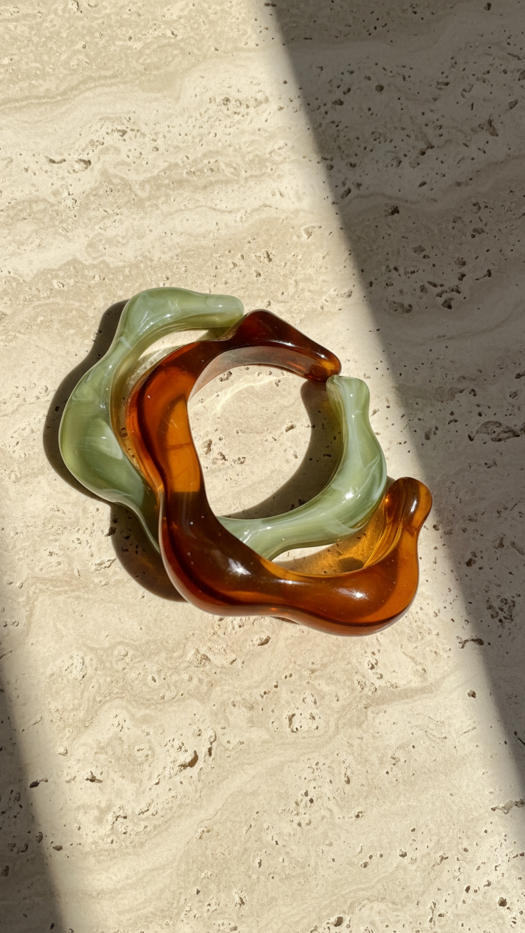 Solara – Amber & Sage Resin Wave Cuff