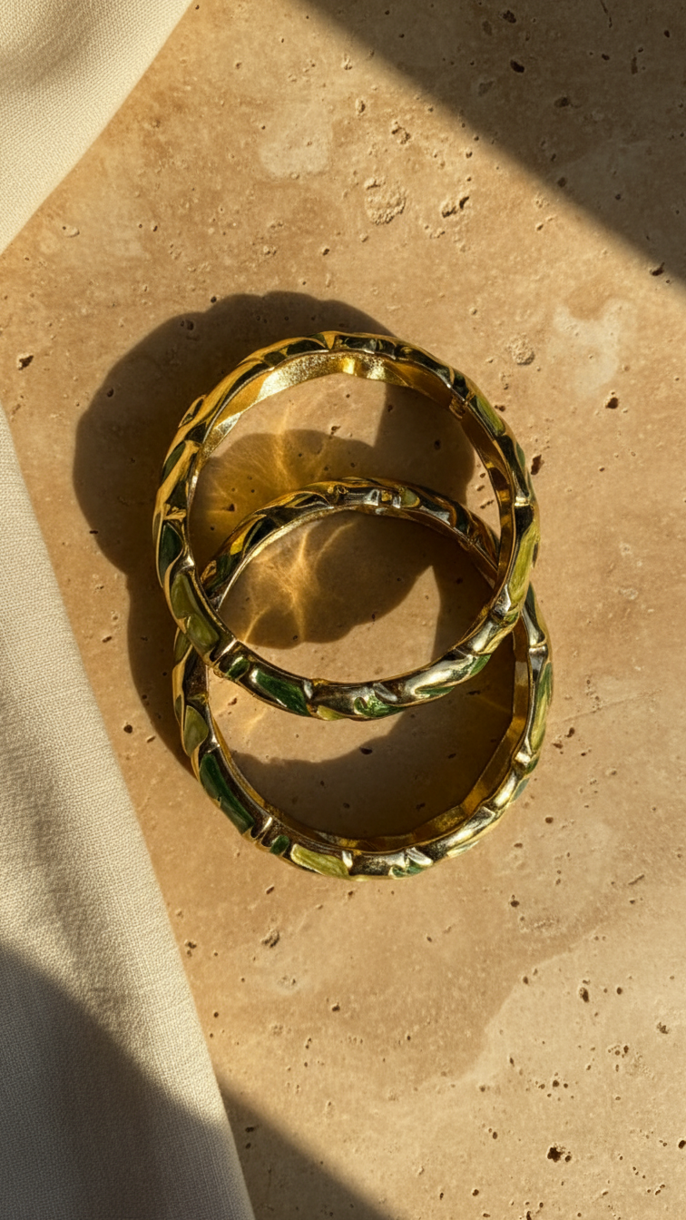 VERDANT DUO – The Green Enamel Gold Bangle Set (Pair)