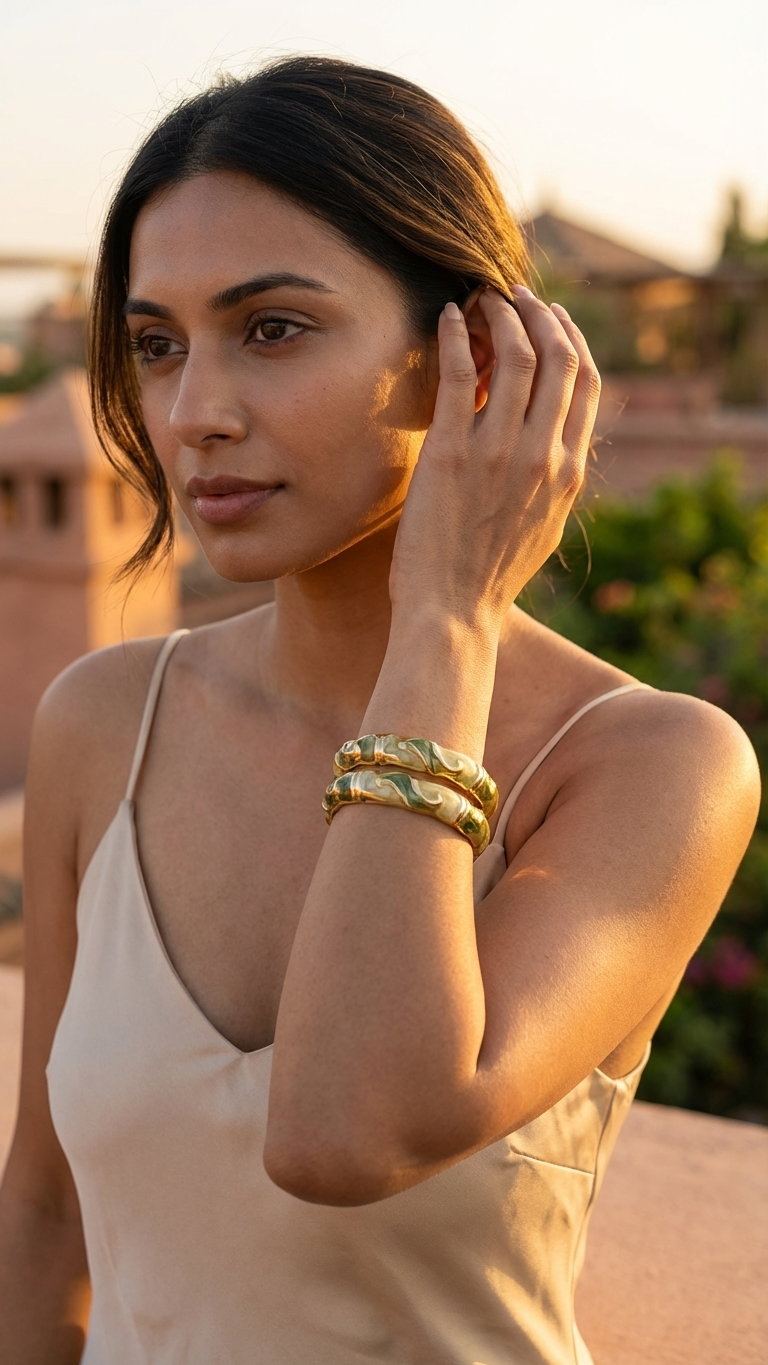VERDANT DUO – The Green Enamel Gold Bangle Set (Pair)