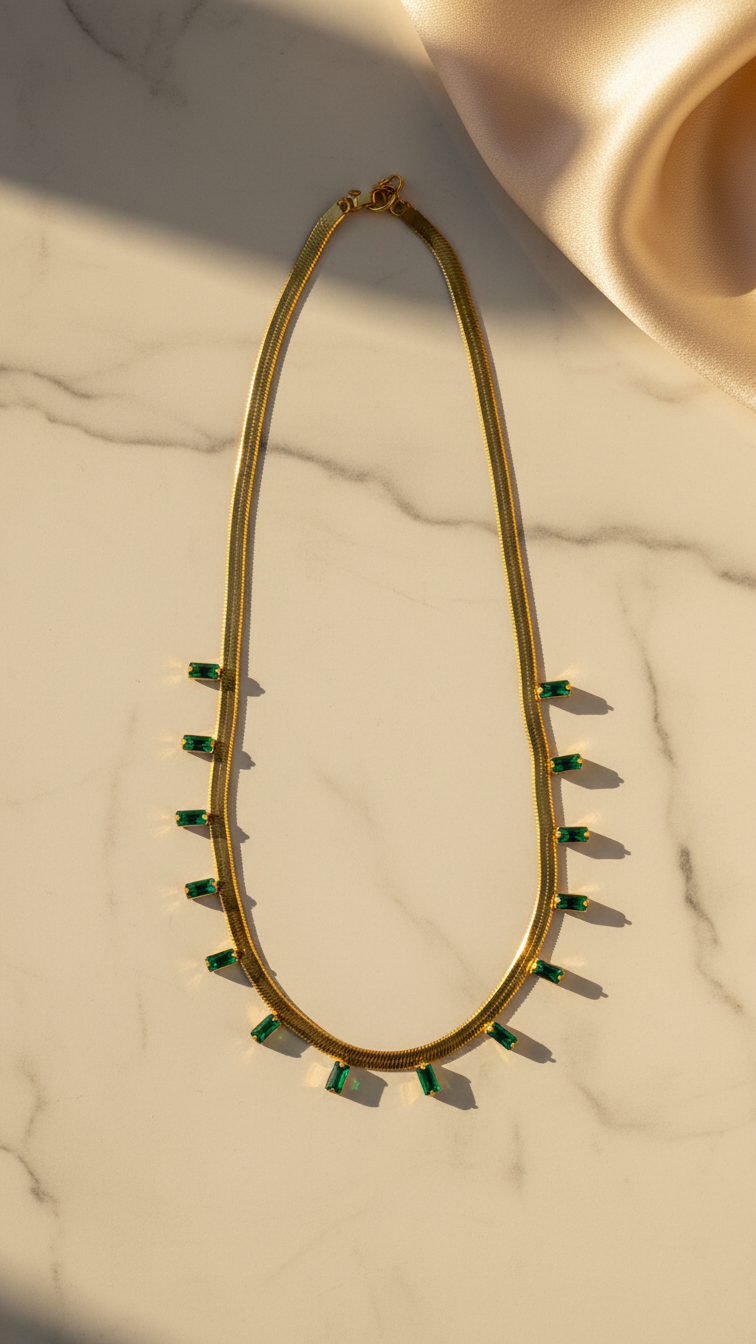 Zeyra – Emerald Droplet Gold Necklace