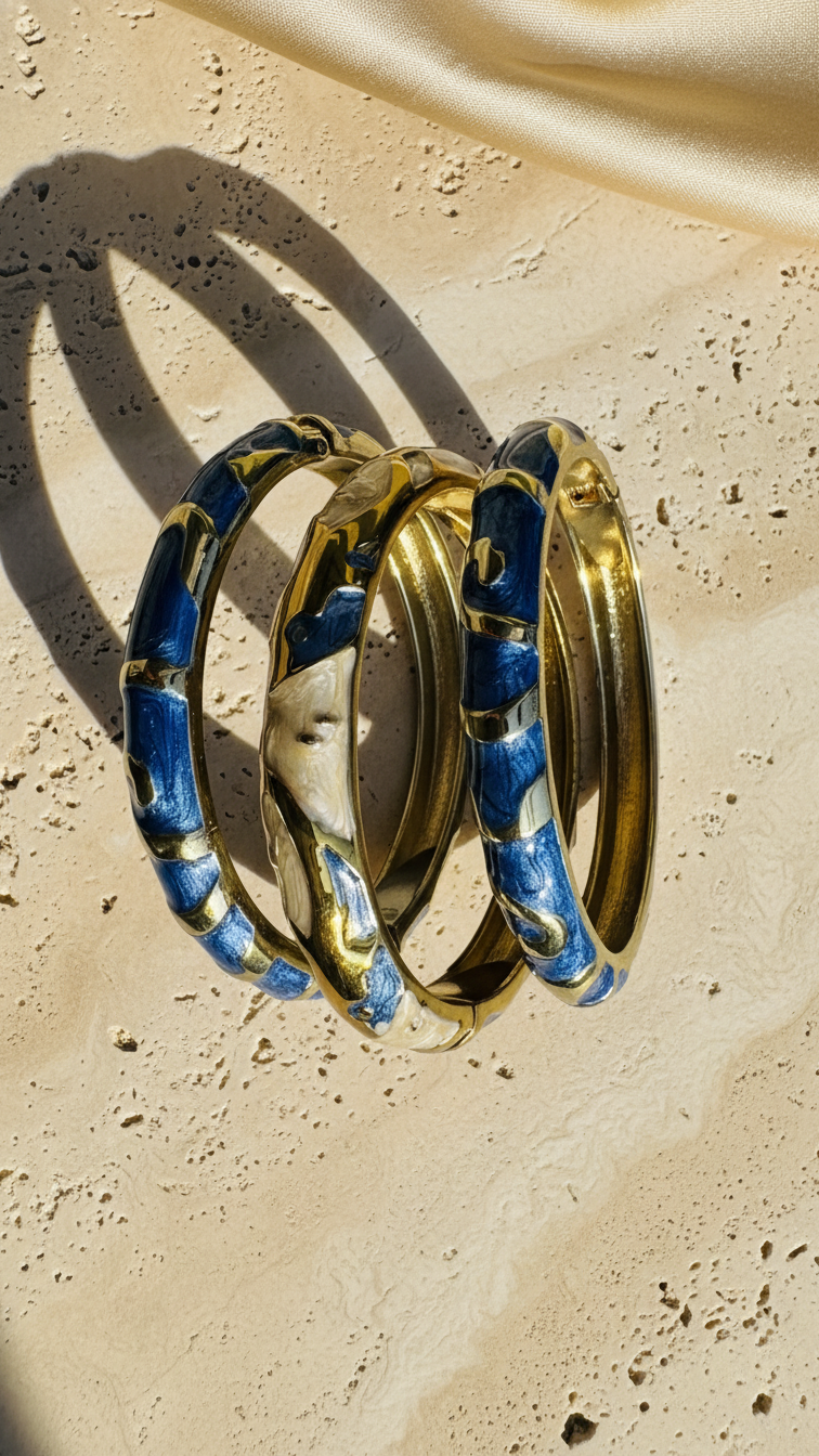 AZURA TIDE TRIO – The Deep Blue Enamel Statement Bangle Set (3 Pc)