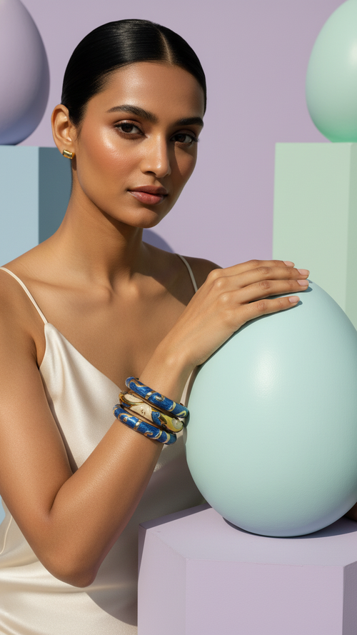 AZURA TIDE TRIO – The Deep Blue Enamel Statement Bangle Set (3 Pc)