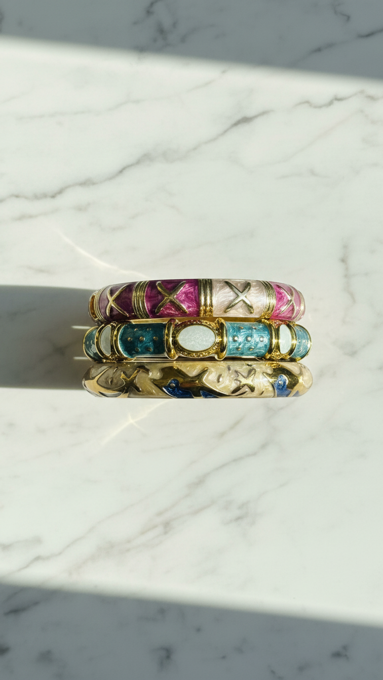 CHROMA POP TRIO – The Multicolour Enamel Gold Bangle Set (3 Pc)