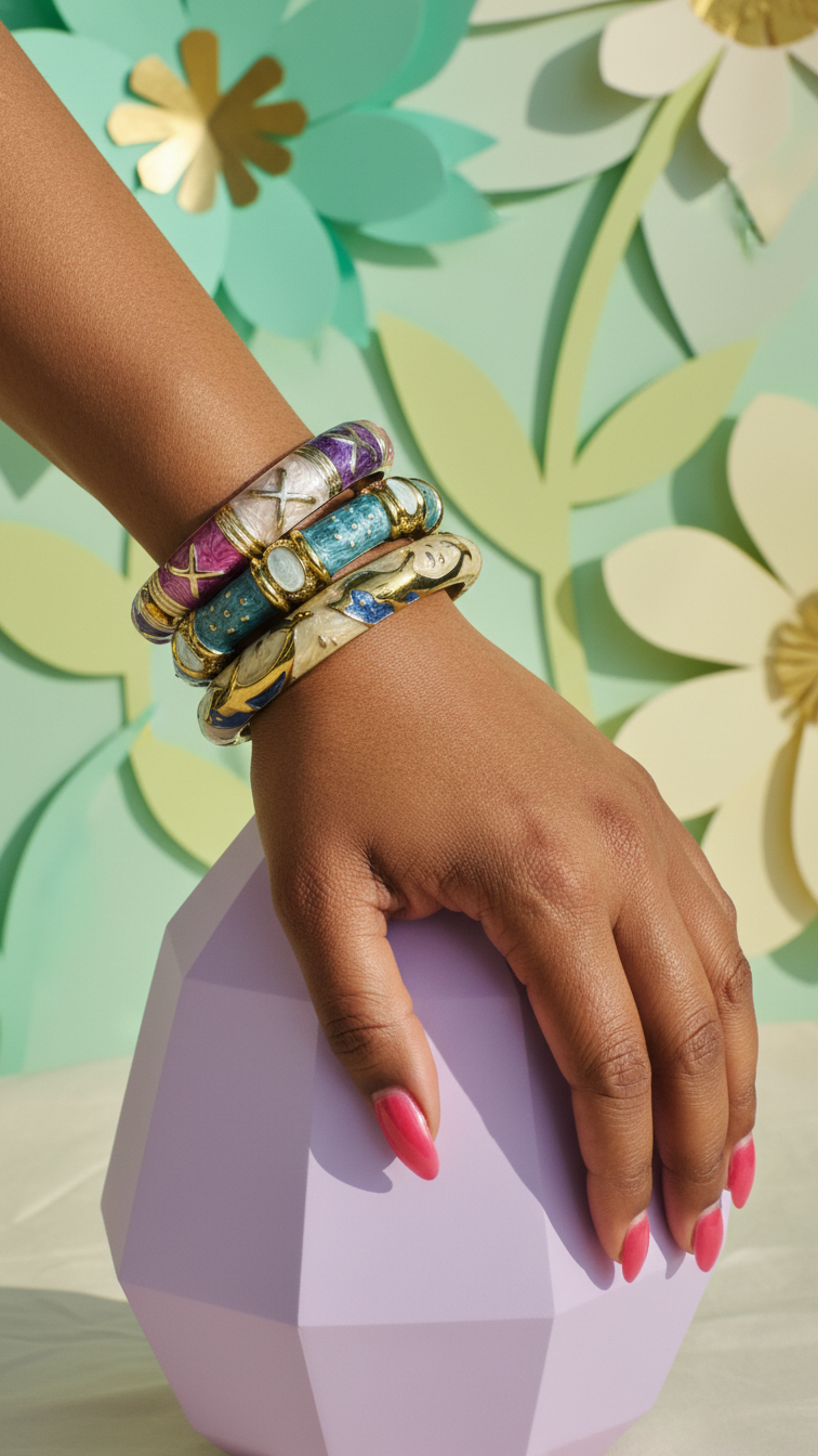 CHROMA POP TRIO – The Multicolour Enamel Gold Bangle Set (3 Pc)