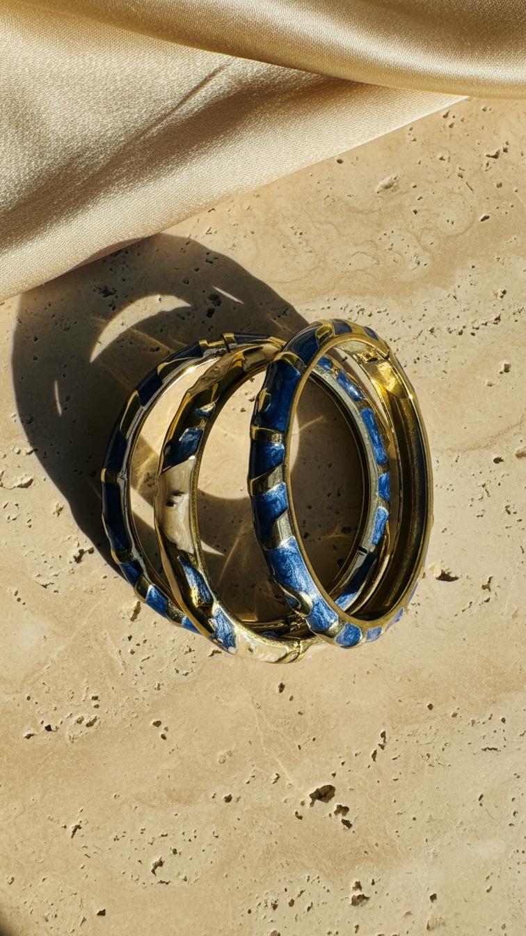 AZURA TIDE TRIO – The Deep Blue Enamel Statement Bangle Set (3 Pc)