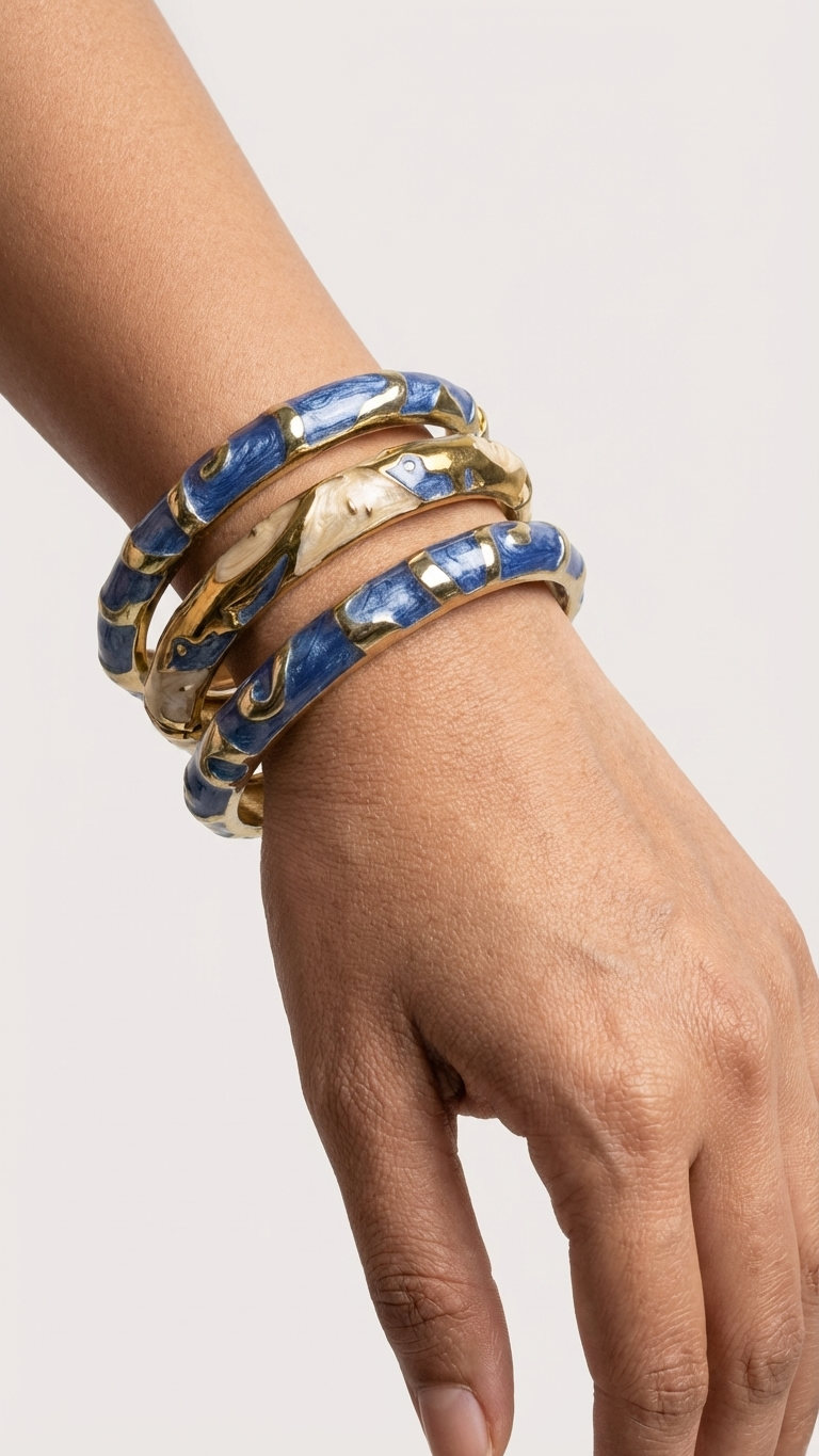 AZURA TIDE TRIO – The Deep Blue Enamel Statement Bangle Set (3 Pc)
