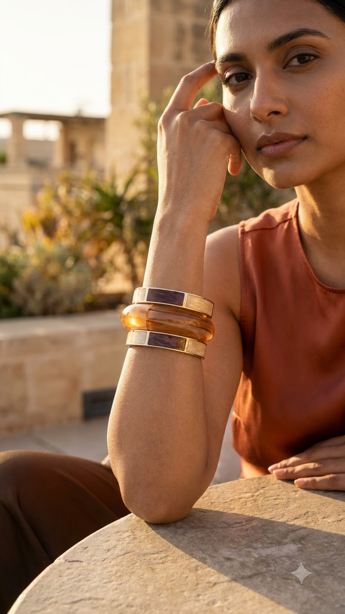 CARAMEL MUSE TRIO – The Resin & Enamel Gold Bangle Set (3 Pc)
