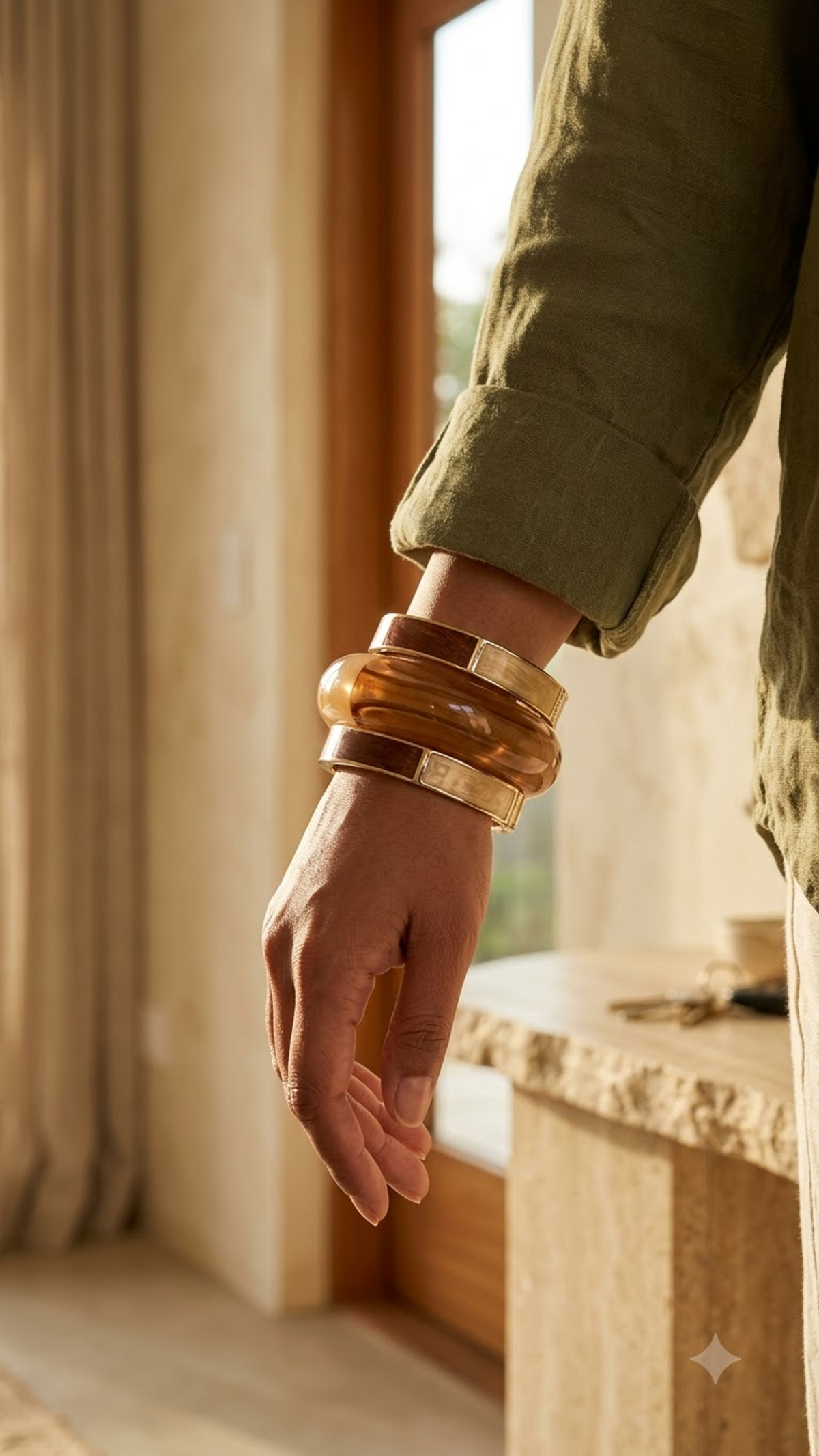 CARAMEL MUSE TRIO – The Resin & Enamel Gold Bangle Set (3 Pc)