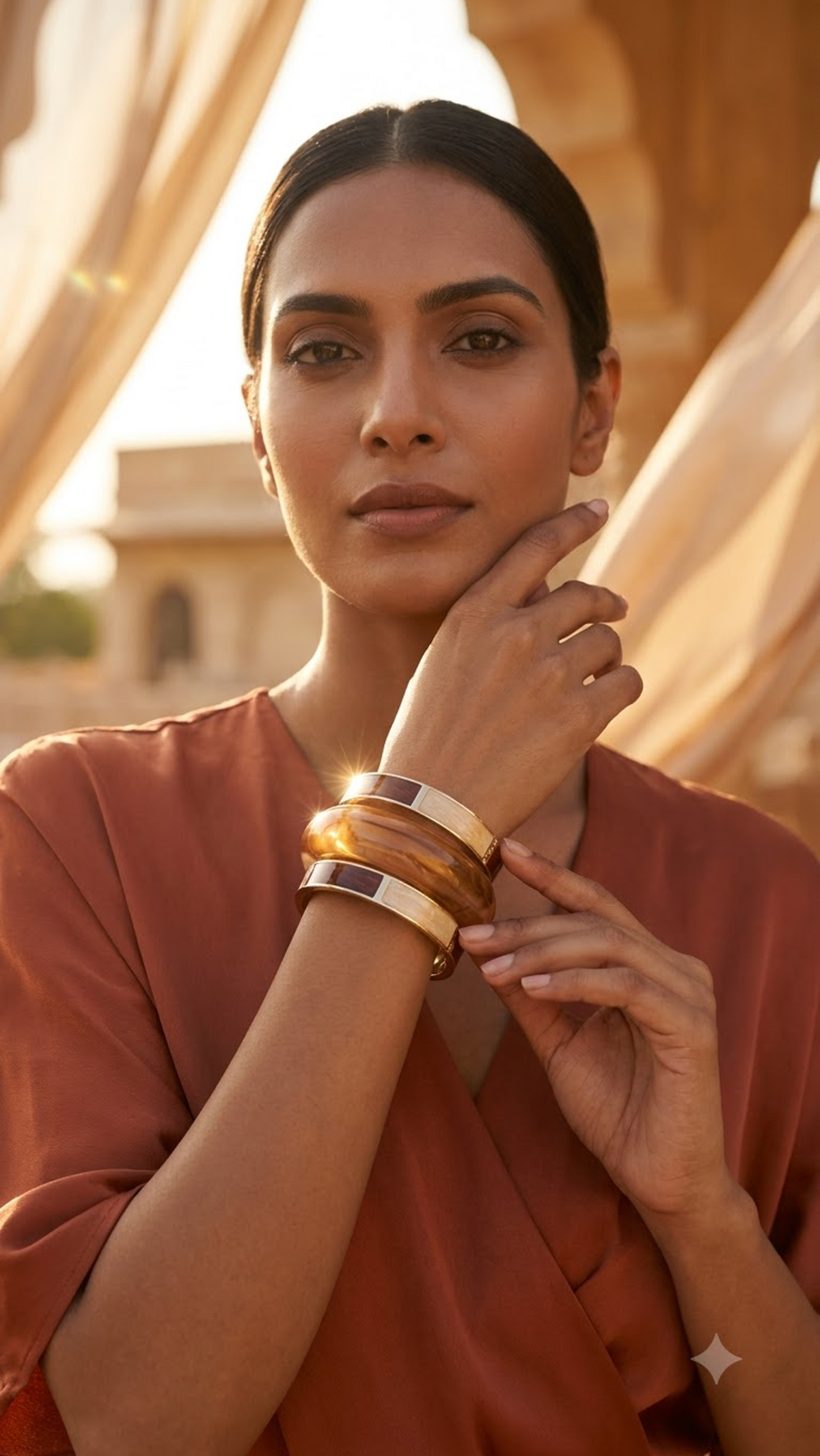 CARAMEL MUSE TRIO – The Resin & Enamel Gold Bangle Set (3 Pc)