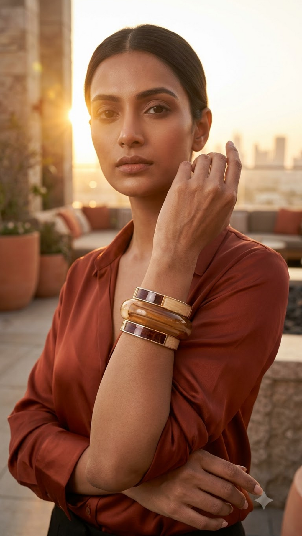 CARAMEL MUSE TRIO – The Resin & Enamel Gold Bangle Set (3 Pc)