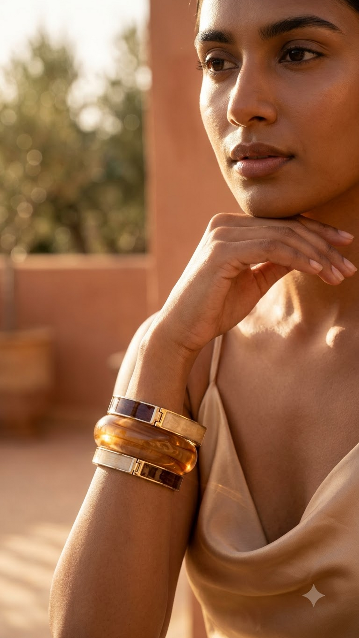 CARAMEL MUSE TRIO – The Resin & Enamel Gold Bangle Set (3 Pc)
